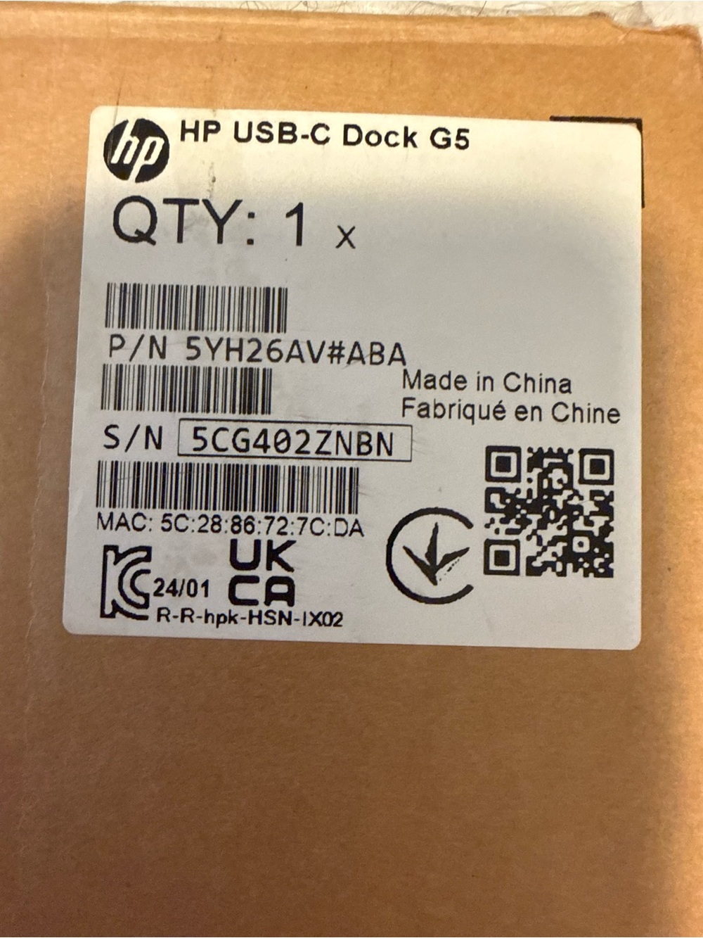 HP USB-C Dock G5 White and Black Label